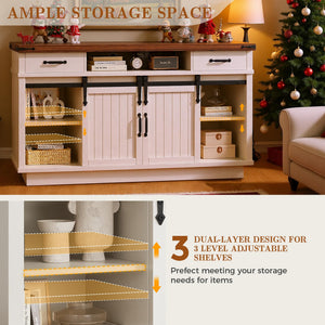 Farmhouse Electric Fireplace TV Stand with LED Light & Sliding Barn Door