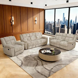 3-Piece Recliner Sofa Set with Storage & Cup Holders