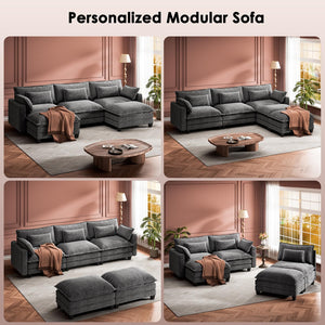 U-Shaped Modular Sectional Sofa with Ottoman