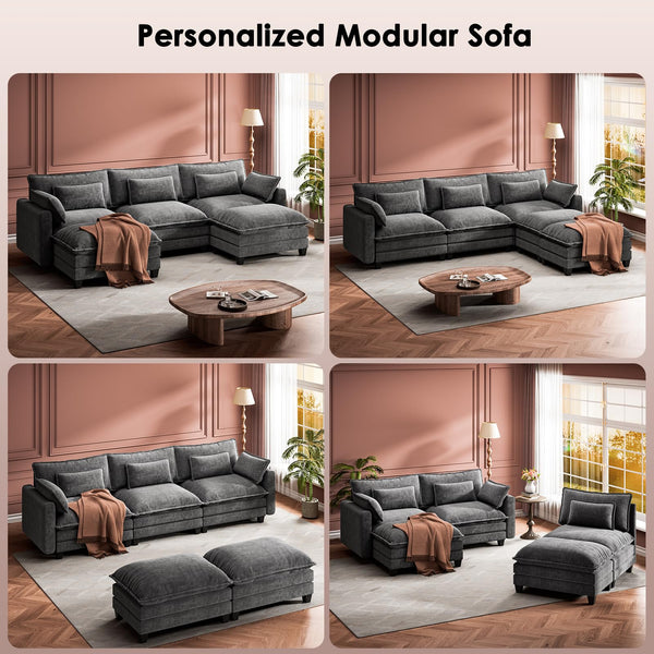 U-Shaped Modular Sectional Sofa with Ottoman
