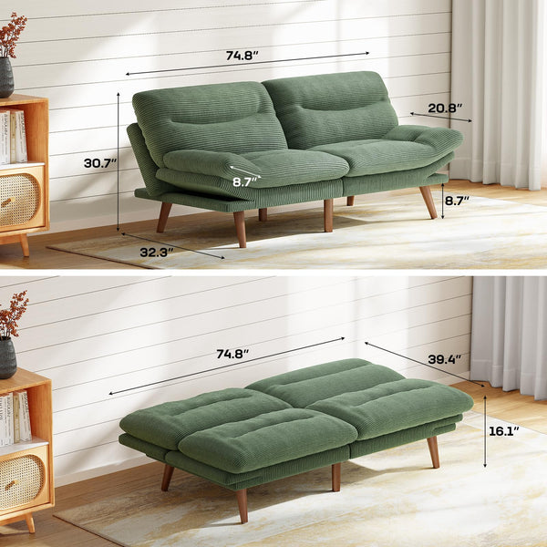 Convertible Futon Sofa Bed – Corduroy Loveseat