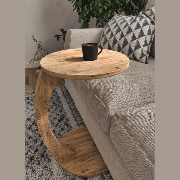 C Shaped End Table with Wheels - Round Rolling Side Table