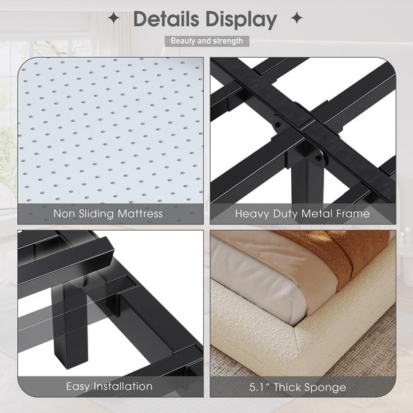 Upholstered Cloud Platform Bed Frame with Rounded Headboard