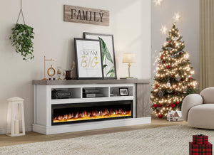75" Farmhouse Fireplace TV Stand with 60" Electric Fireplace for TVs Up to 85"