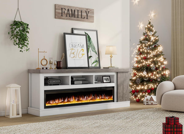 75" Farmhouse Fireplace TV Stand with 60" Electric Fireplace for TVs Up to 85"