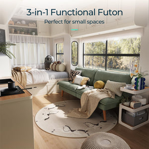 Corduroy Futon Sofa Bed with Adjustable Backrest