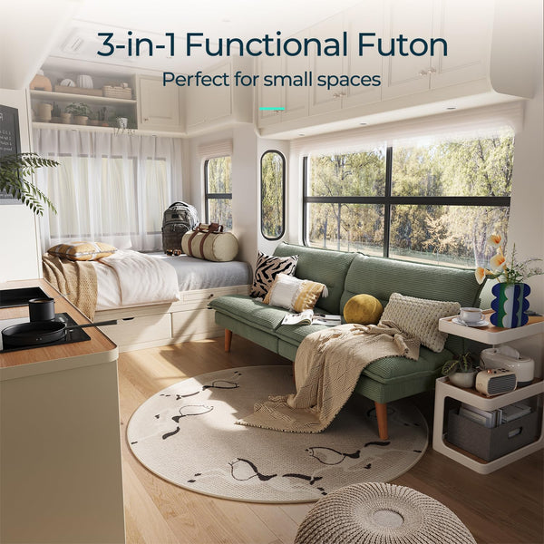 Corduroy Futon Sofa Bed with Adjustable Backrest