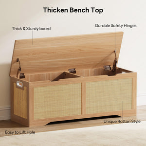 47" Rattan Storage Ottoman Bench with Lid – Large Entryway Trunk & Toy Box