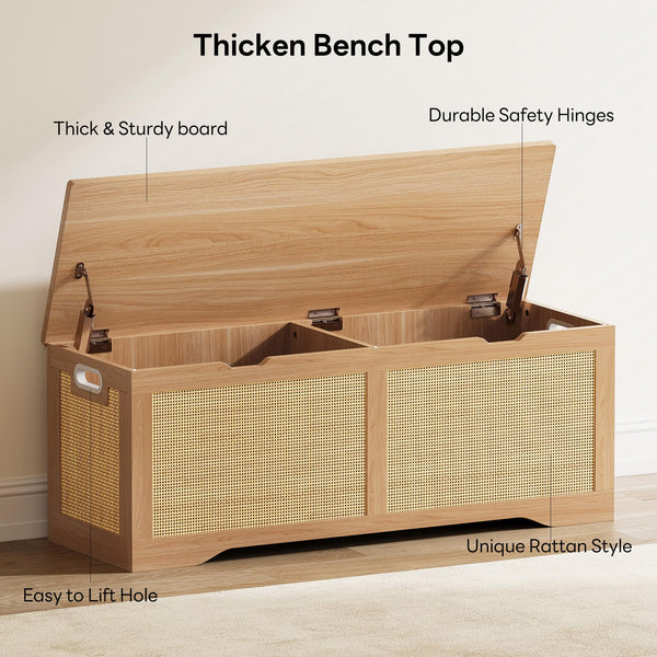 47" Rattan Storage Ottoman Bench with Lid – Large Entryway Trunk & Toy Box