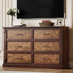 6 Drawer Farmhouse Dresser Wide Chest of Drawers with Metal Handles