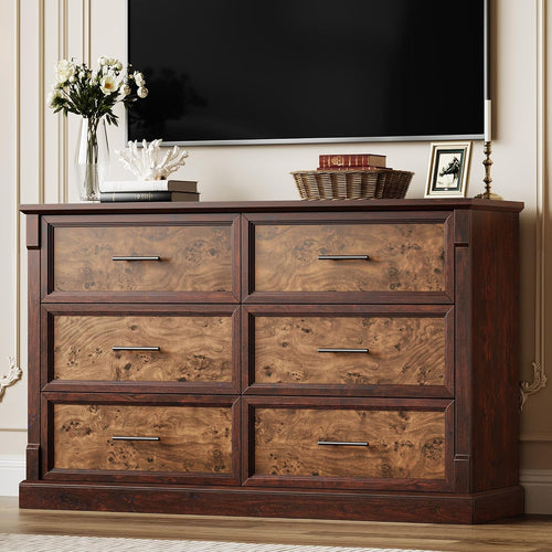 6 Drawer Farmhouse Dresser Wide Chest of Drawers with Metal Handles