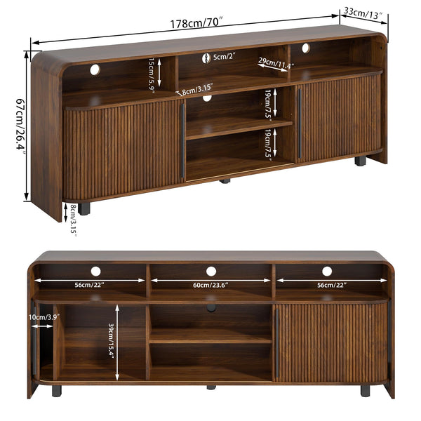 Fluted TV Stand with Sliding Doors & Adjustable Shelves