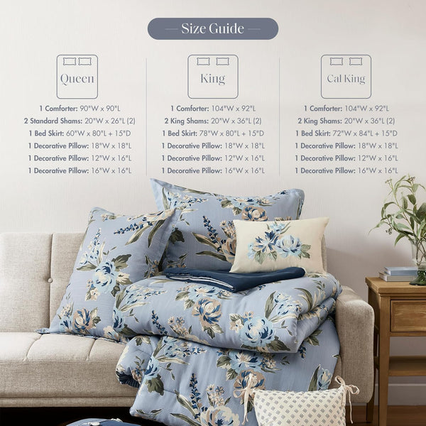 Vintage Floral Reversible Comforter Set – 7 Piece Bedding