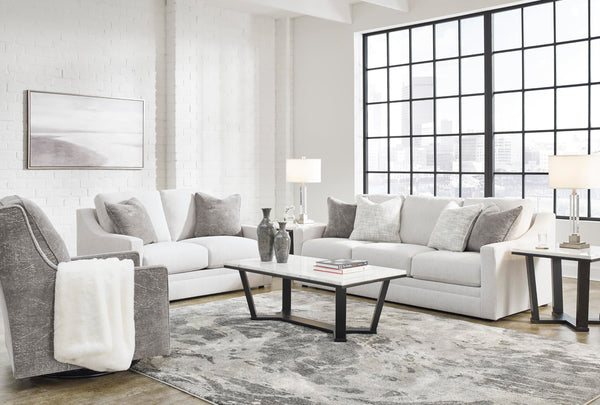 Contemporary Light Gray Loveseat with Accent Pillows