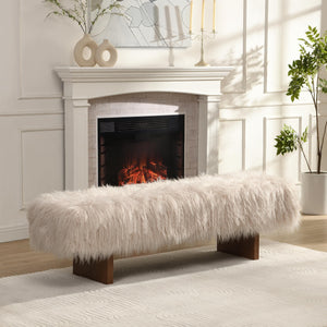Faux Wool Upholstered Bedroom Bench with Rubberwood Legs