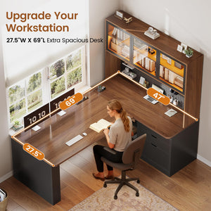 L-Shaped Gaming & Office Desk with Storage