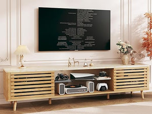 70" Mid-Century Modern TV Stand with Fluted Doors & Storage Cabinets