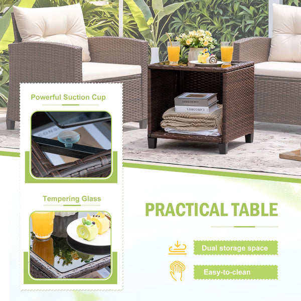 3-Piece Outdoor Patio Furniture Set – PE Rattan Wicker Chairs & Table