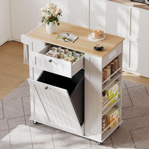 Kitchen Island with Trash Cabinet & Power Outlet