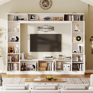 98" Wall Unit TV Stand with LED Lights & Bookshelves