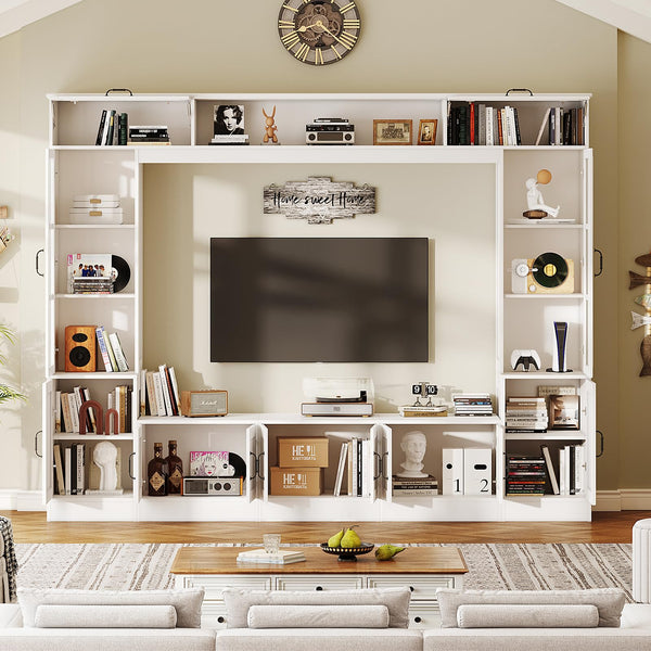 98" Wall Unit TV Stand with LED Lights & Bookshelves