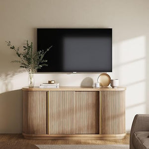 67" Fluted TV Stand with Electric Fireplace & Sliding Tambour Doors