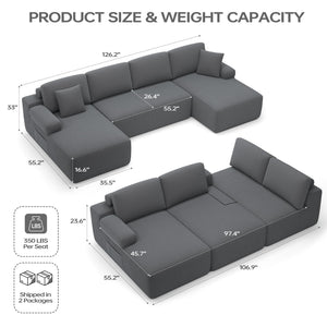U-Shaped Modular Sectional Sofa Sleeper – Corduroy Deep Seat, 4-Seater