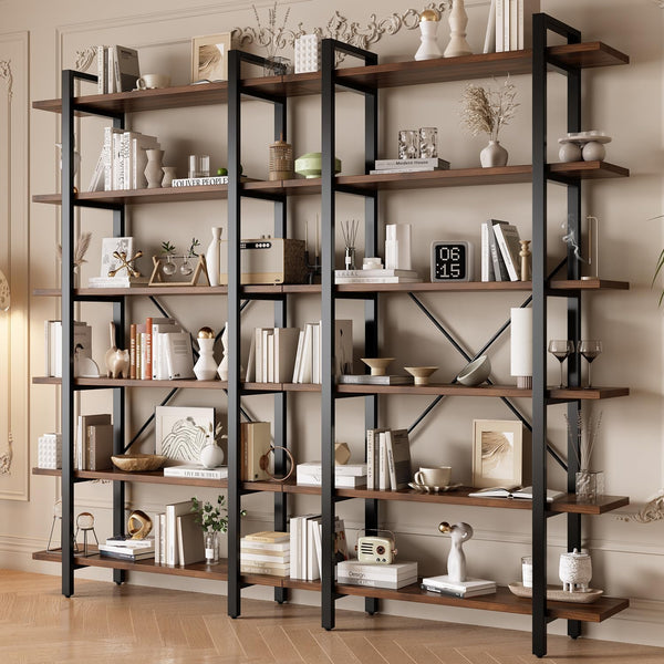6-Tier Industrial Bookshelf with Metal Frame