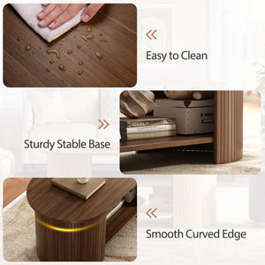 Oval Fluted Coffee Table with 2-Tier Storage