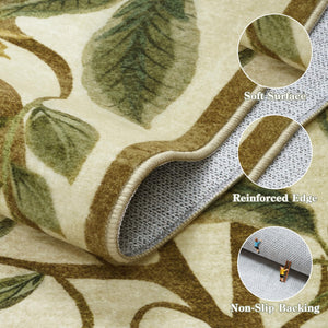 5x7 Washable Area Rug – Floral Botanical Soft Non-Slip