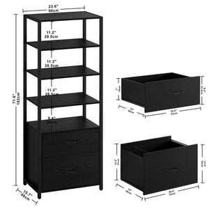 Industrial Bookcase with File Cabinet & 5-Tier Open Shelves, 71.6"H