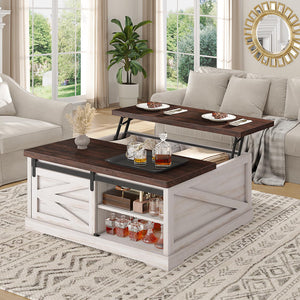 Lift Top Coffee Table with Storage, 39.4" Square, Farmhouse Style