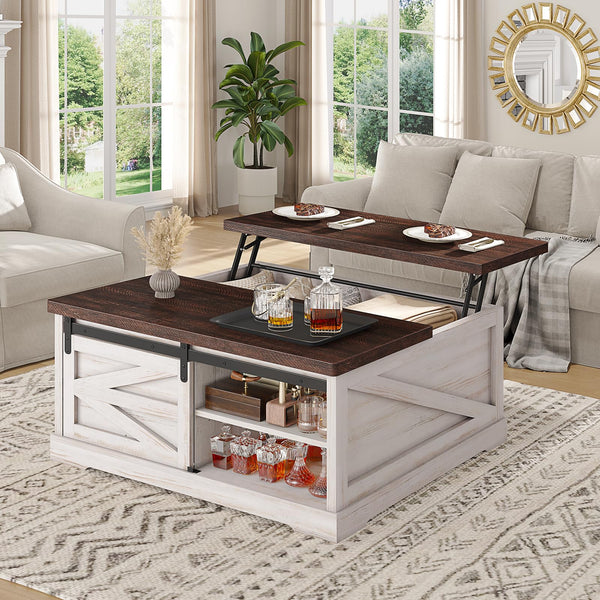 Lift Top Coffee Table with Storage, 39.4" Square, Farmhouse Style