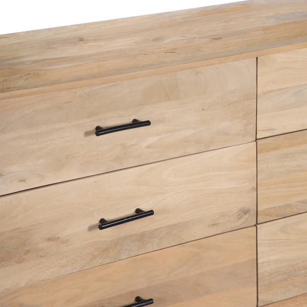 66-Inch Wide 6-Drawer Dresser – Natural Oak White Mango Wood