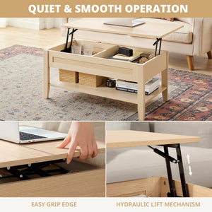 Rattan Lift Top Coffee Table with Hidden Compartment & Storage Shelf