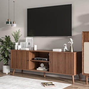 Mid Century Modern TV Stand with Sliding Doors and Storage
