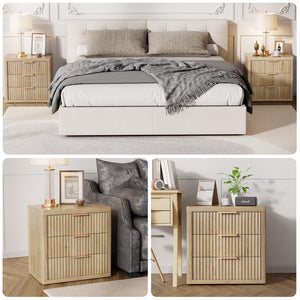 3-Drawer Nightstand with Fluted Design & Metal Handle