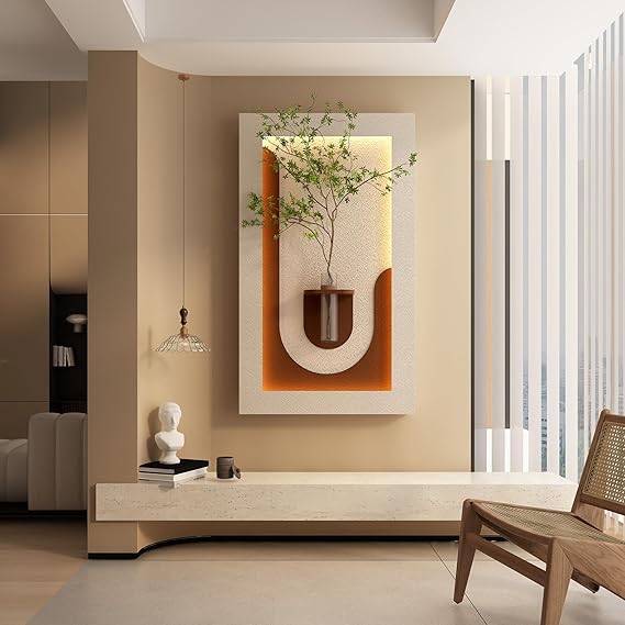 3D LED Wall Decor Sculpture with Artificial Plants & Rabbit Statue