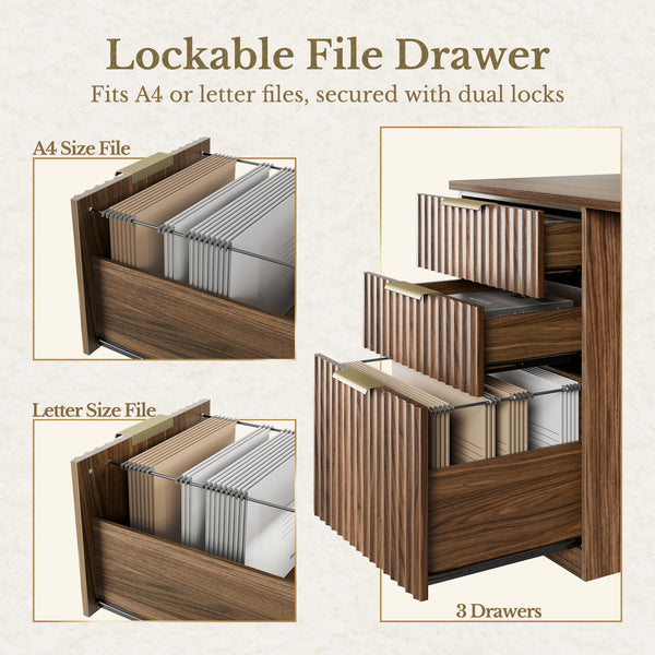 63" L-Shaped Electric Standing Desk with Drawers & File Cabinet