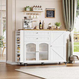 Rolling Kitchen Island with Drop Leaf Countertop & Storage