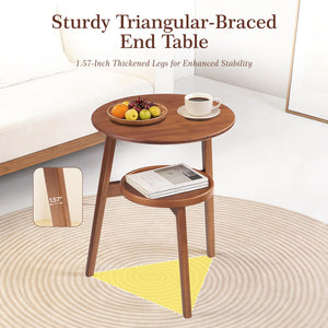 Bamboo Round 2-Tier End Table with Storage Shelf