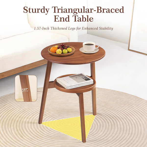 Bamboo Round 2-Tier End Table with Storage Shelf