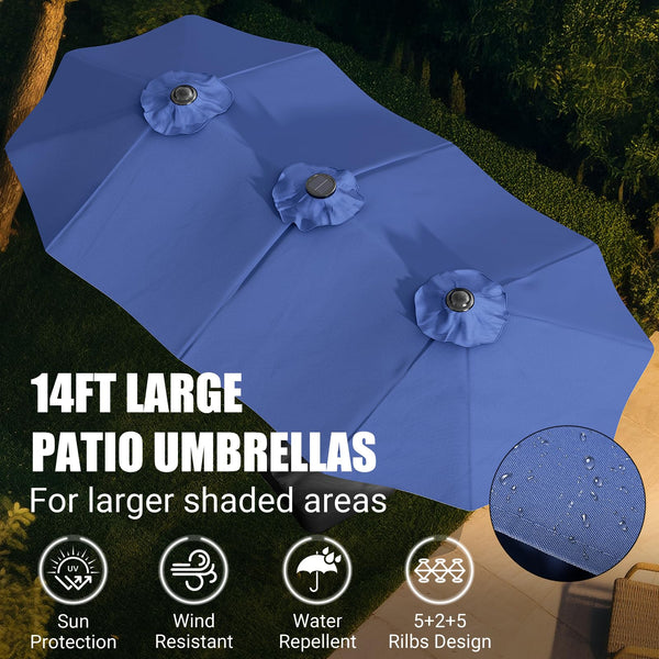 Large Rectangular Patio Umbrella with Base & LED Lights