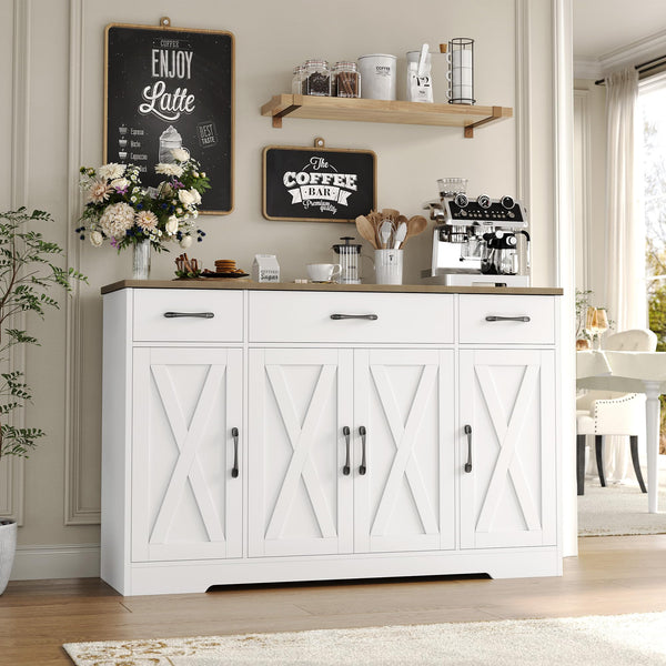55" Farmhouse Buffet Cabinet with Drawers, Doors & Shelves