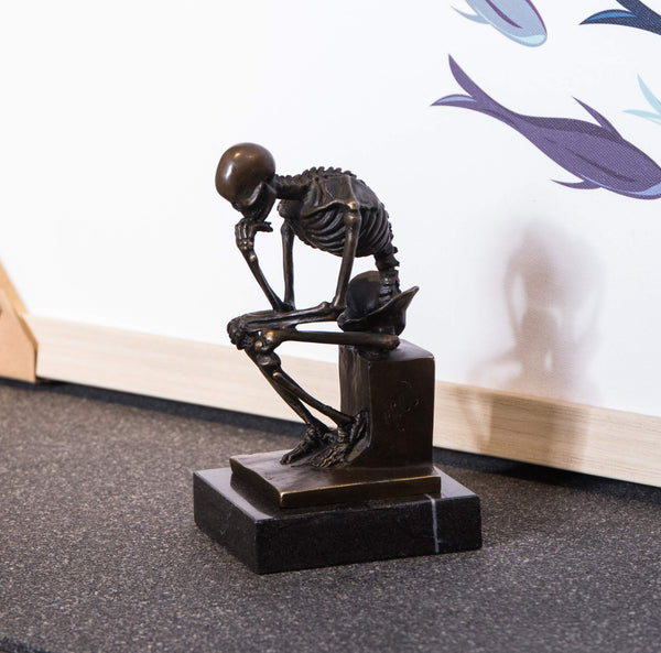Bronze Skeleton Thinker Statue
