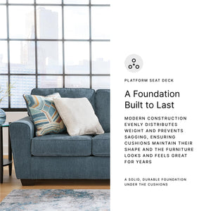 Blue Crosshatch Casual Sofa with Accent Pillows