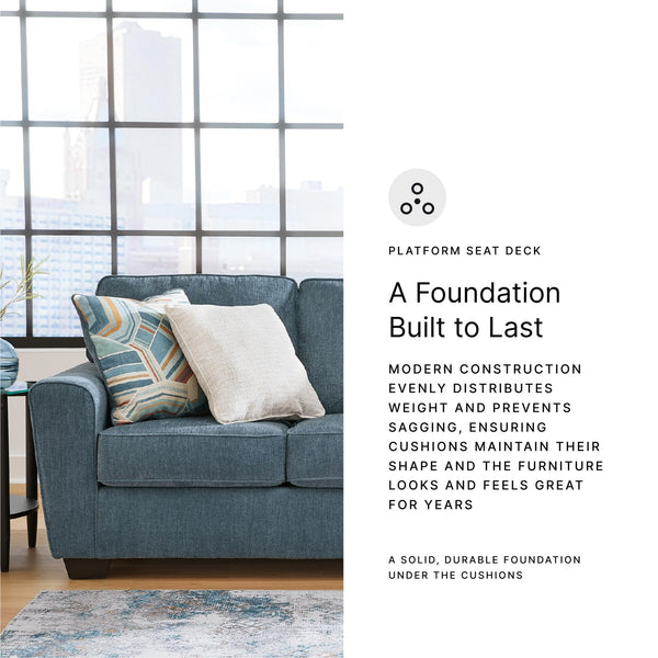 Blue Crosshatch Casual Sofa with Accent Pillows