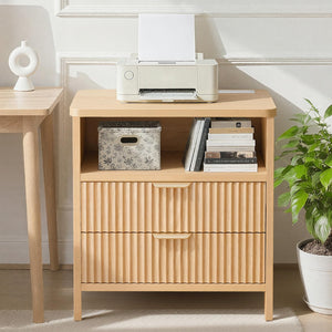 Fluted Nightstand with Charging Station & 2 Drawers