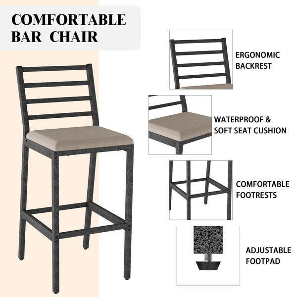 3-Piece Outdoor Patio Bar Set with Bar Table & 2 Cushioned Stools
