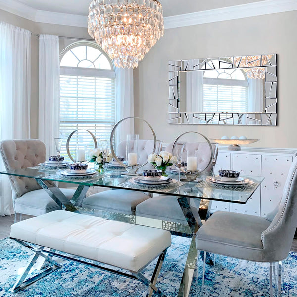 Large Rectangular Beveled Wall Mirror with Uneven Glass Frame